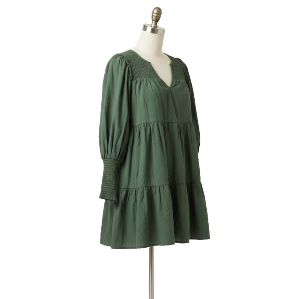 Tuckernuck Pomander Place Green Dress Long Sleeve V-Neck Small 100% cotton